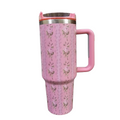 40oz Floral Insulated Tumbler with Handle & Straw – Stainless Steel Travel Cup