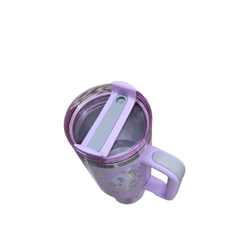 40oz Floral Insulated Tumbler with Handle & Straw – Stainless Steel Travel Cup