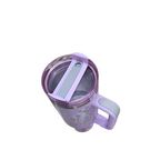 40oz Floral Insulated Tumbler with Handle & Straw – Stainless Steel Travel Cup